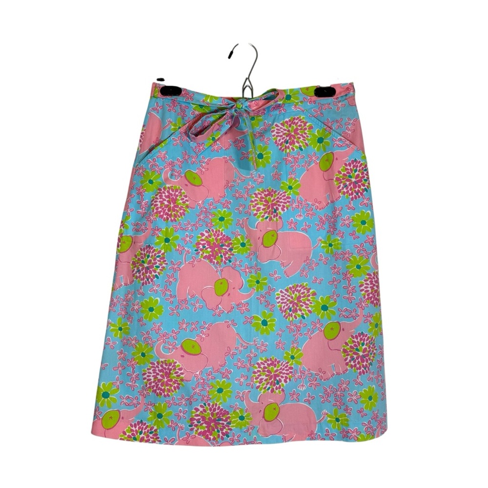 VTG LILLY PULITZER MIRABELLE ELEFRANCE Wrap Skirt Sz 2 Knee Length Pockets Rare